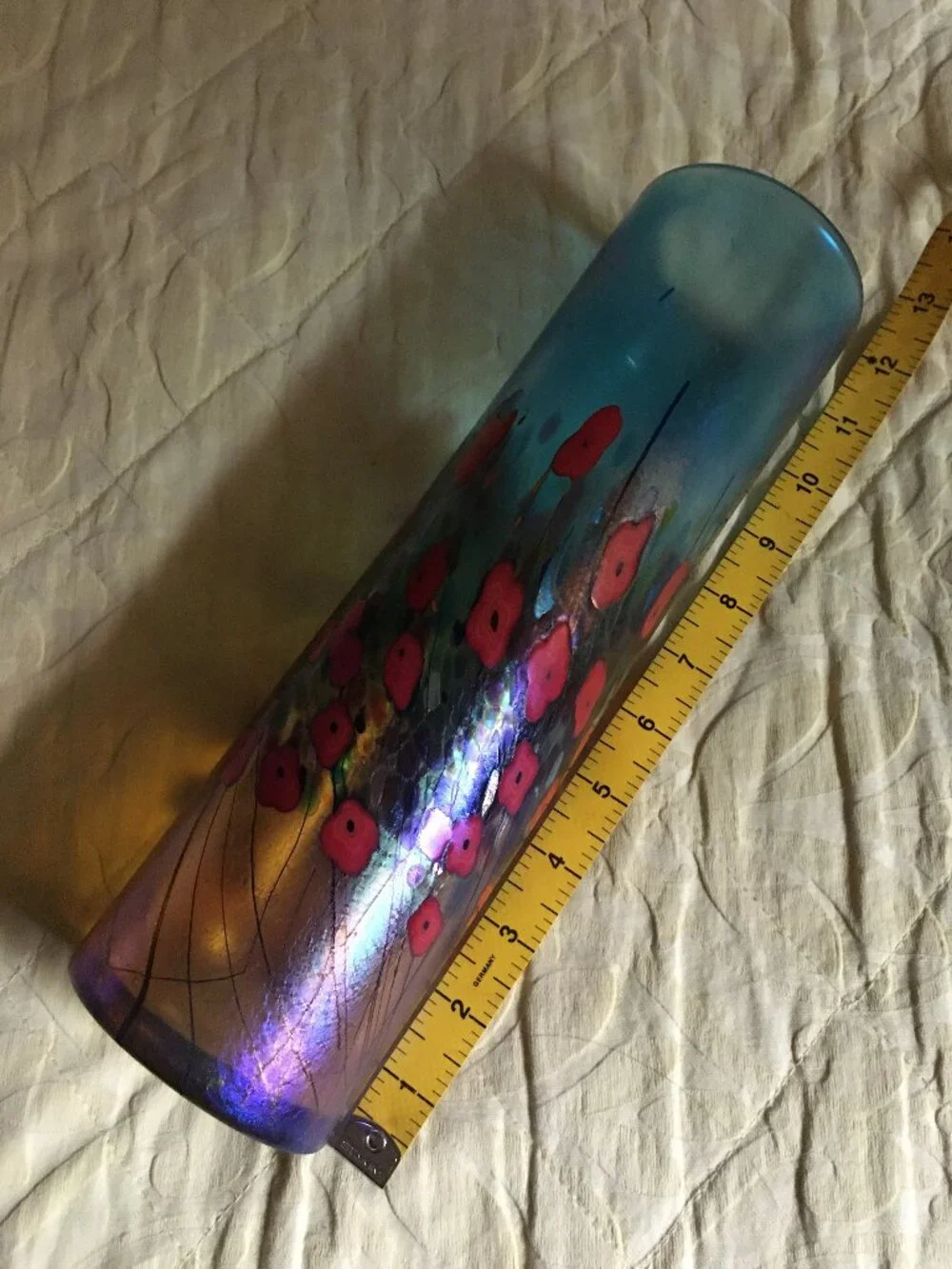 VTG 1990s Robert Held California Poppy Art Glass Cylinder Vase - Made in Canada - Picture 15 of 16